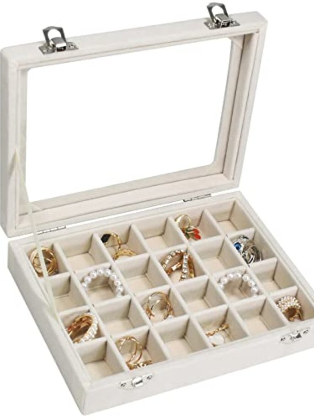 Velvet Jewelry Box 24 Grid Jewelry Ring Display Organizer Box Tray Holder